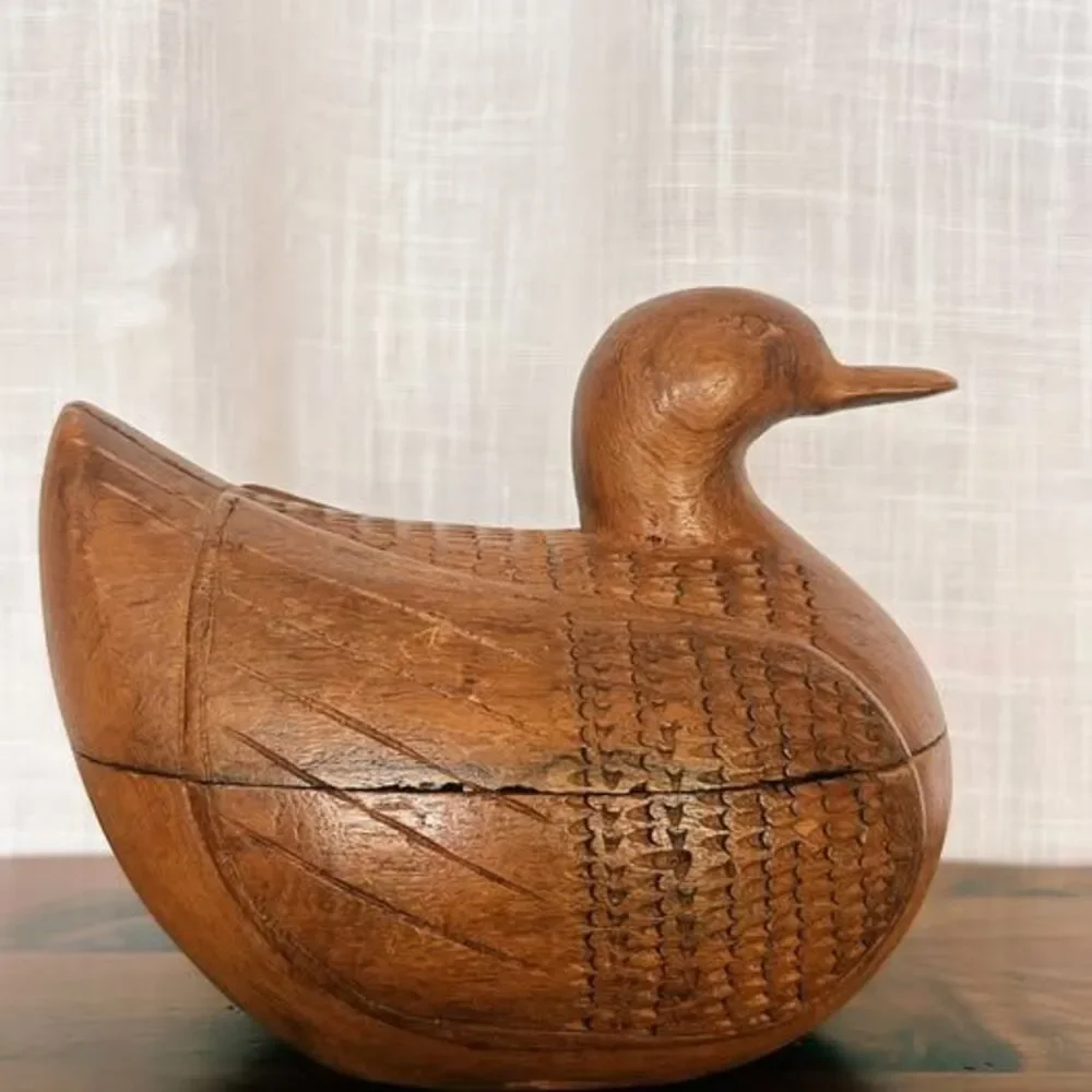 Vintage Hand-Carved Teak Wood Duck Trinket Box